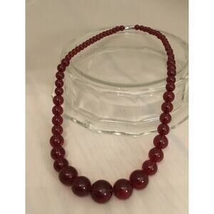 Vintage Cherry Amber 63 Graduated Beads 18” NECKLACE 22g (Re-Strung)